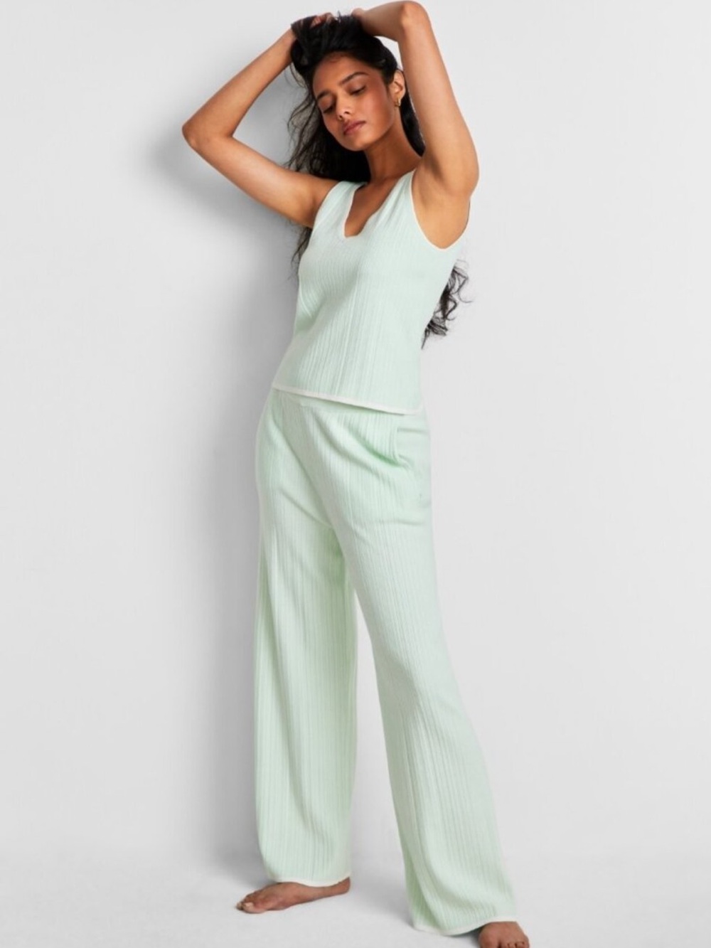 NWT State of Day Ribbed Loungewear 2 piece Pajama Set in Buttermint green size S